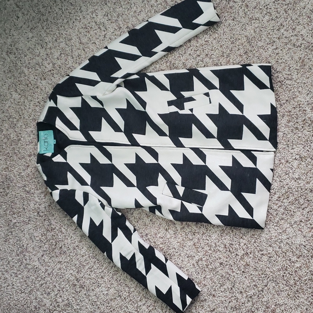 Karlie Medium Houndstooth Black and Off White Duster Jacket Blazer